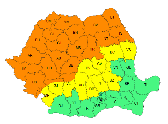 Avertisment meteorologic: Cod portocaliu de furtună în mai multe regiuni ale României