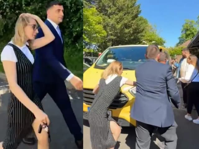  mașina aproape lovește trecătorii!