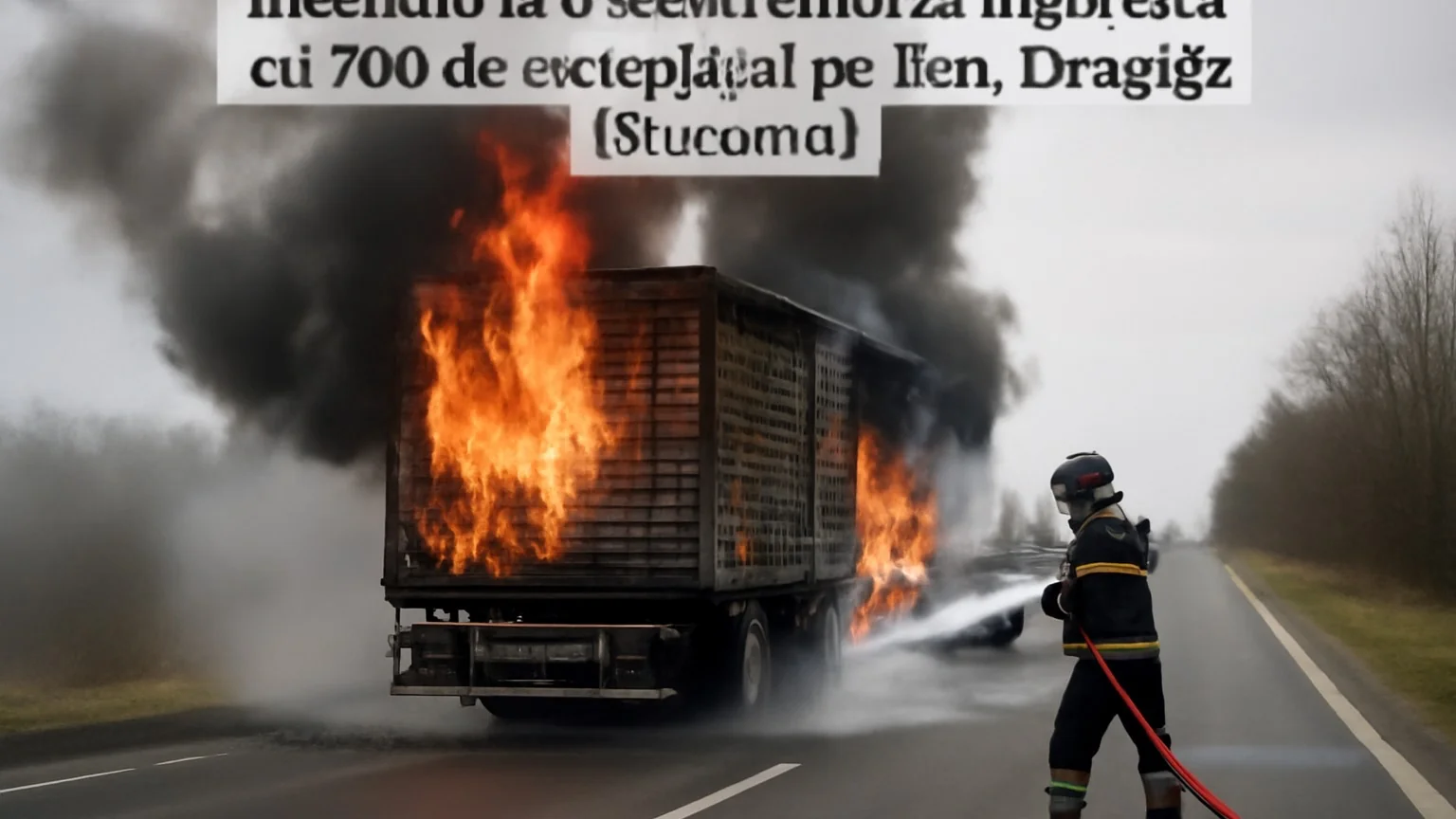 Incendiu la o semiremorcă încărcată cu 700 de europaleţi pe E85, Drăguşeni (Suceava)