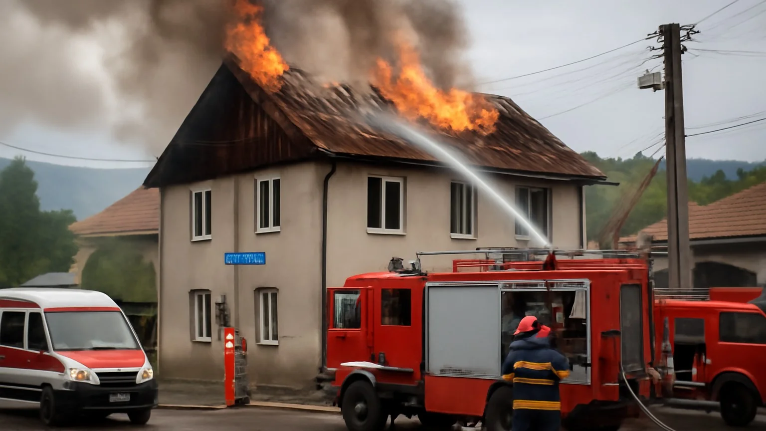 Incendiu la Postul de Poliție din Sărmaș, Harghita: acoperiș și mansardă afectate