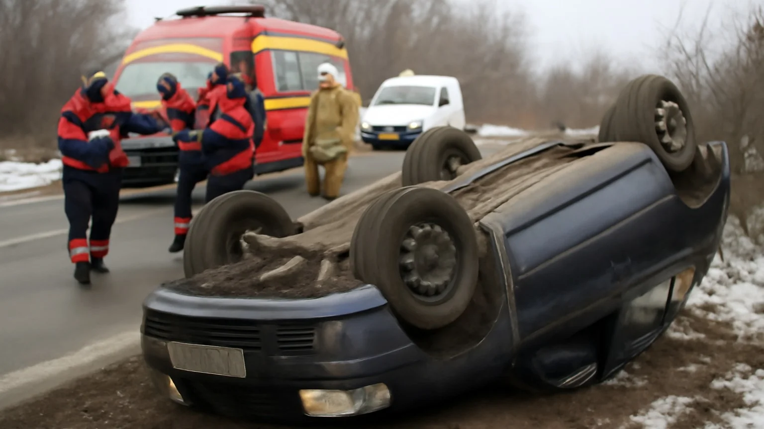 Mașină răsturnată la Huși: trei copii și doi adulți transportați la spital